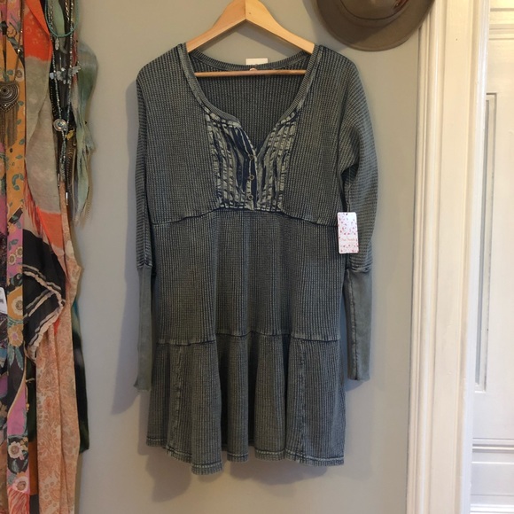 Free People blue thermal long sleeve dress - Picture 5 of 7